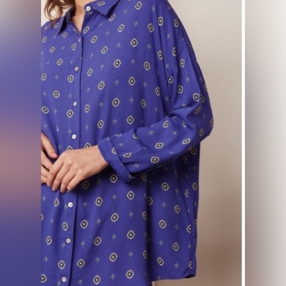 Free People Intimately Women's Sleep Shirt Boxy Blue Button Up Blouse S $78 NWT - Picture 2 of 11